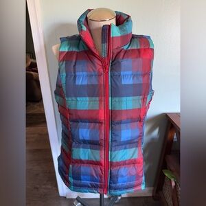 Lands End Women’s Tartan Plaid Max 600 Down Puffer Vest Size Medium Tall